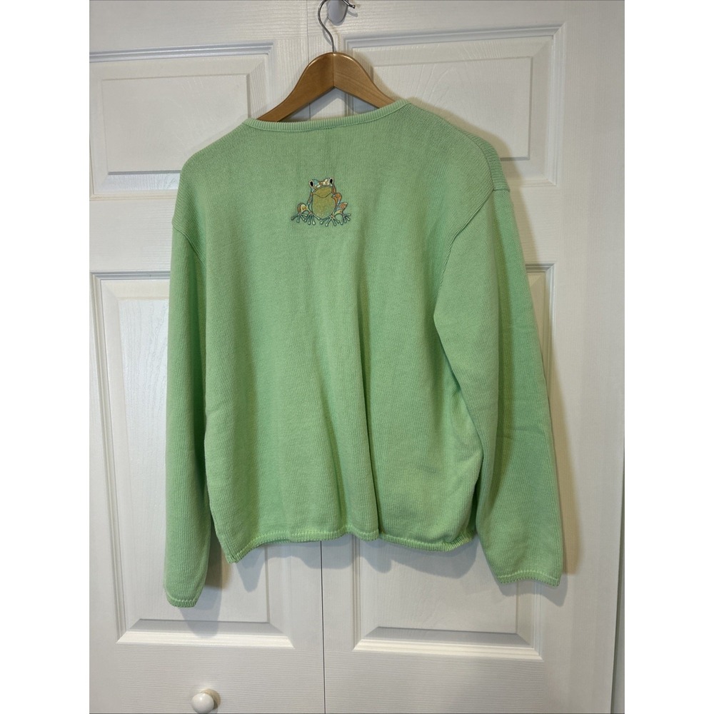 Vtg Tia Womens Grandma Cardigan Sweater Size L Frogs Mint Green Grannycore - Picture 5 of 8